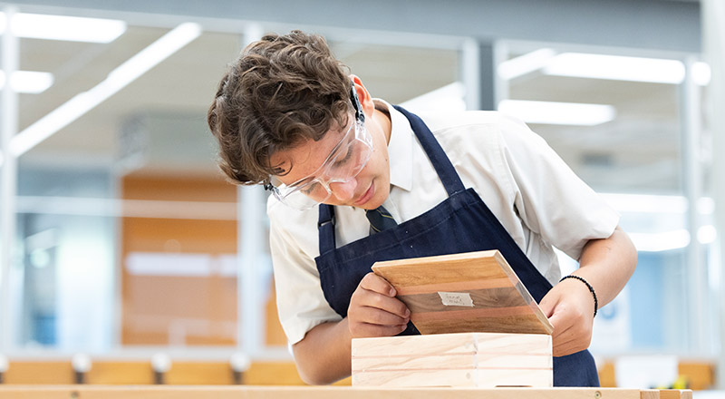 Student working on a wood work project at St Agnes Catholic High School Rooty Hill