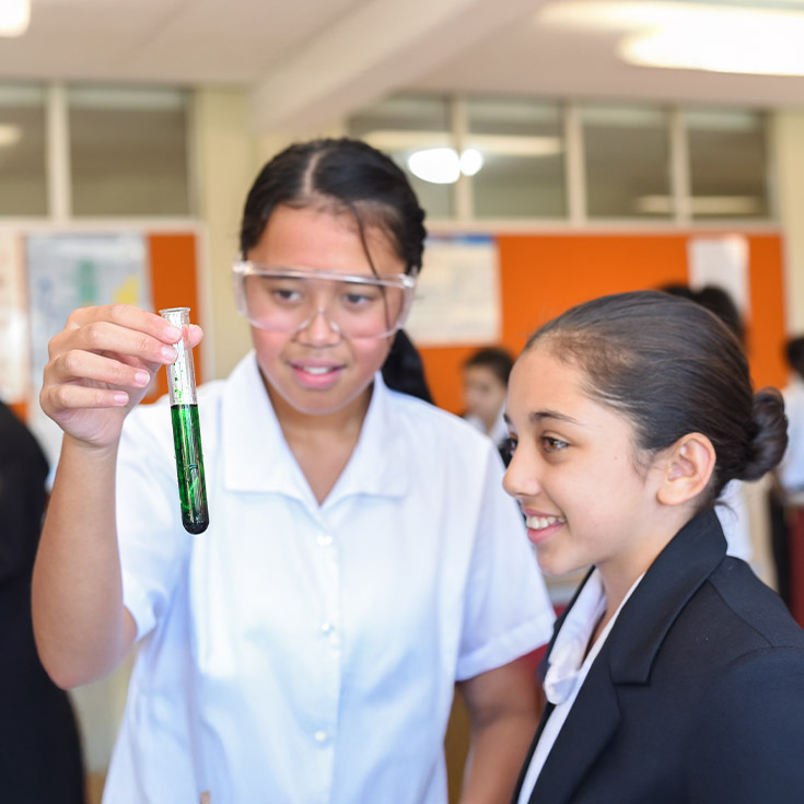 Students w orking in the science lab together at St Agnes Catholic High School Rooty Hill